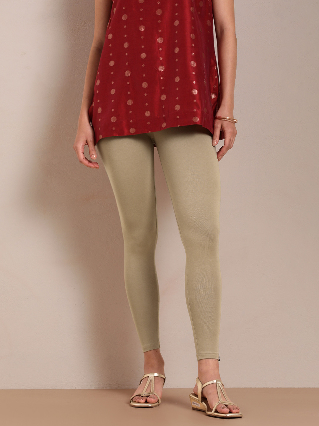 TWIN BIRDS Women Beige Solid Ankle-Length Leggings