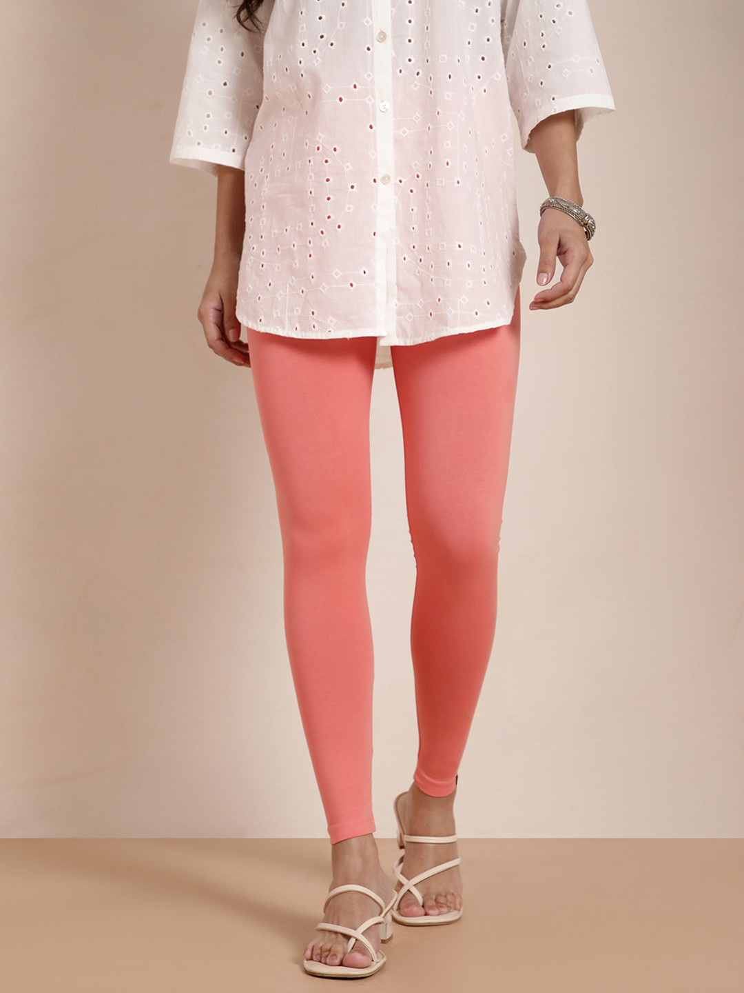 TWIN BIRDS Women Peach-Coloured Solid Ankle-Length Leggings