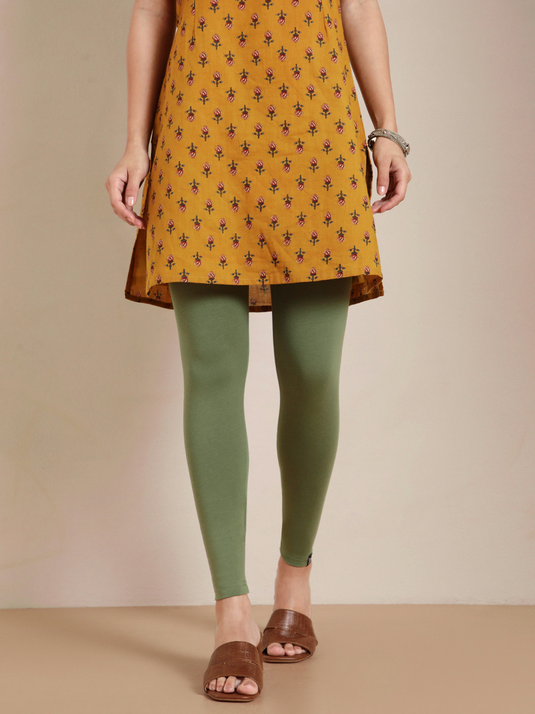 TWIN BIRDS Women Green Solid Ankle-Length Leggings