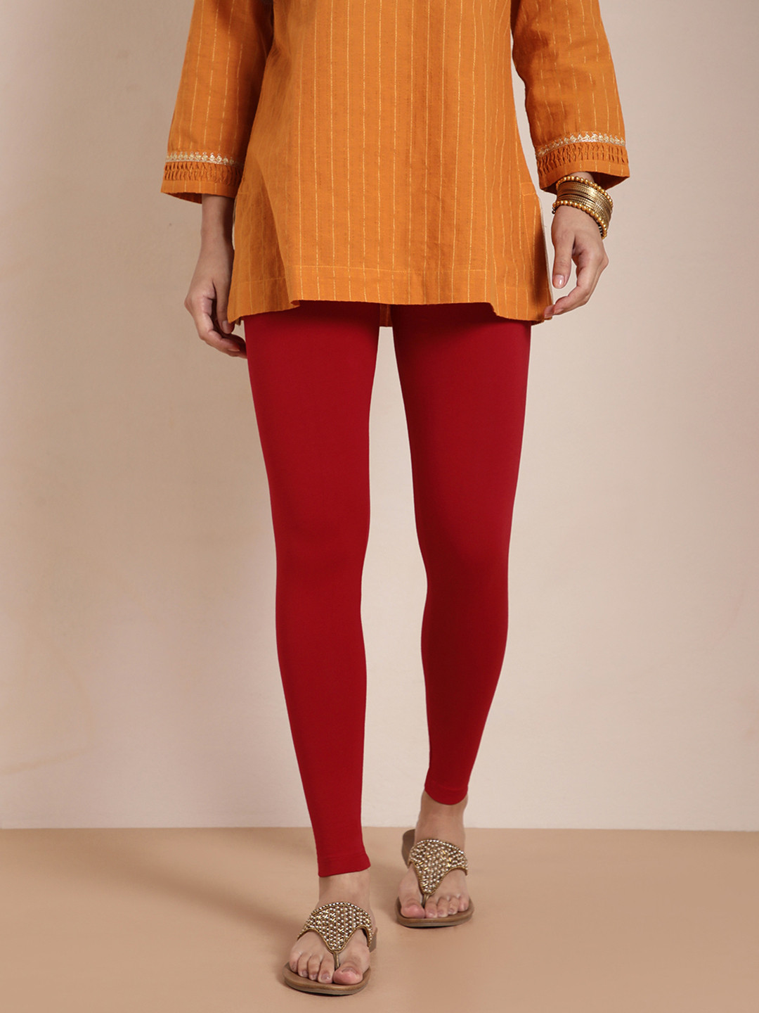TWIN BIRDS Women Red Solid Ankle-Length Leggings