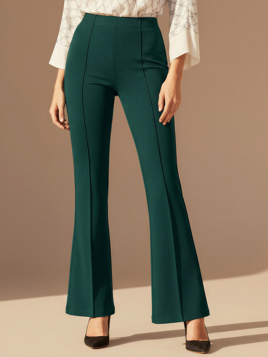 ADDYVERO Women Green High-Rise Easy Wash Trousers
