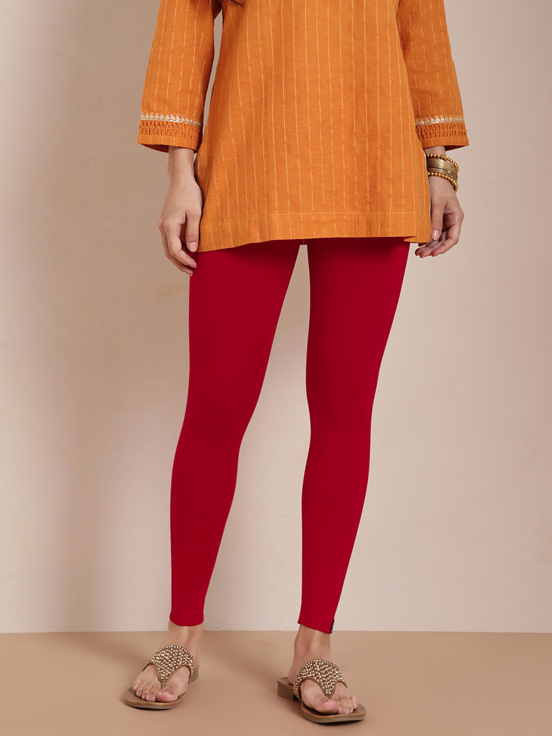 TWIN BIRDS Women Red Solid Ankle-Length Leggings