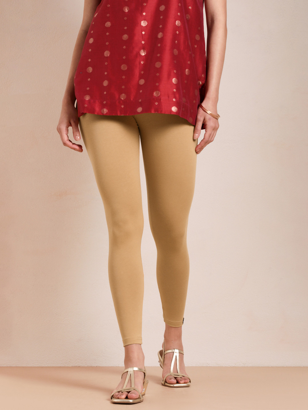TWIN BIRDS Women Beige Solid Ankle Length Leggings