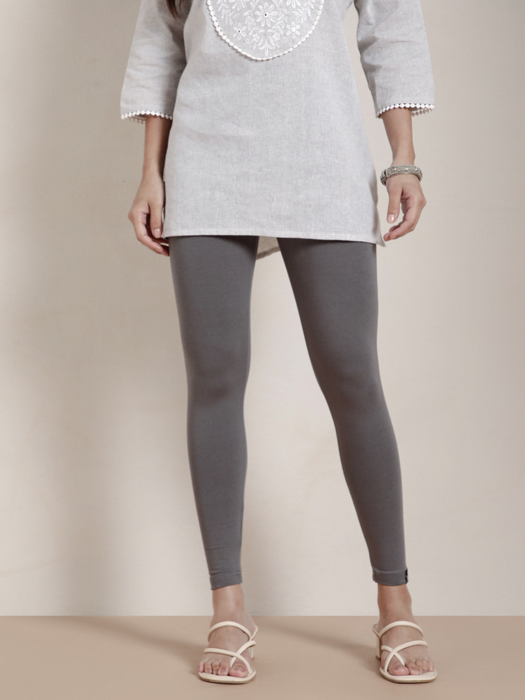 TWIN BIRDS Women Grey Solid Ankle-Length Leggings