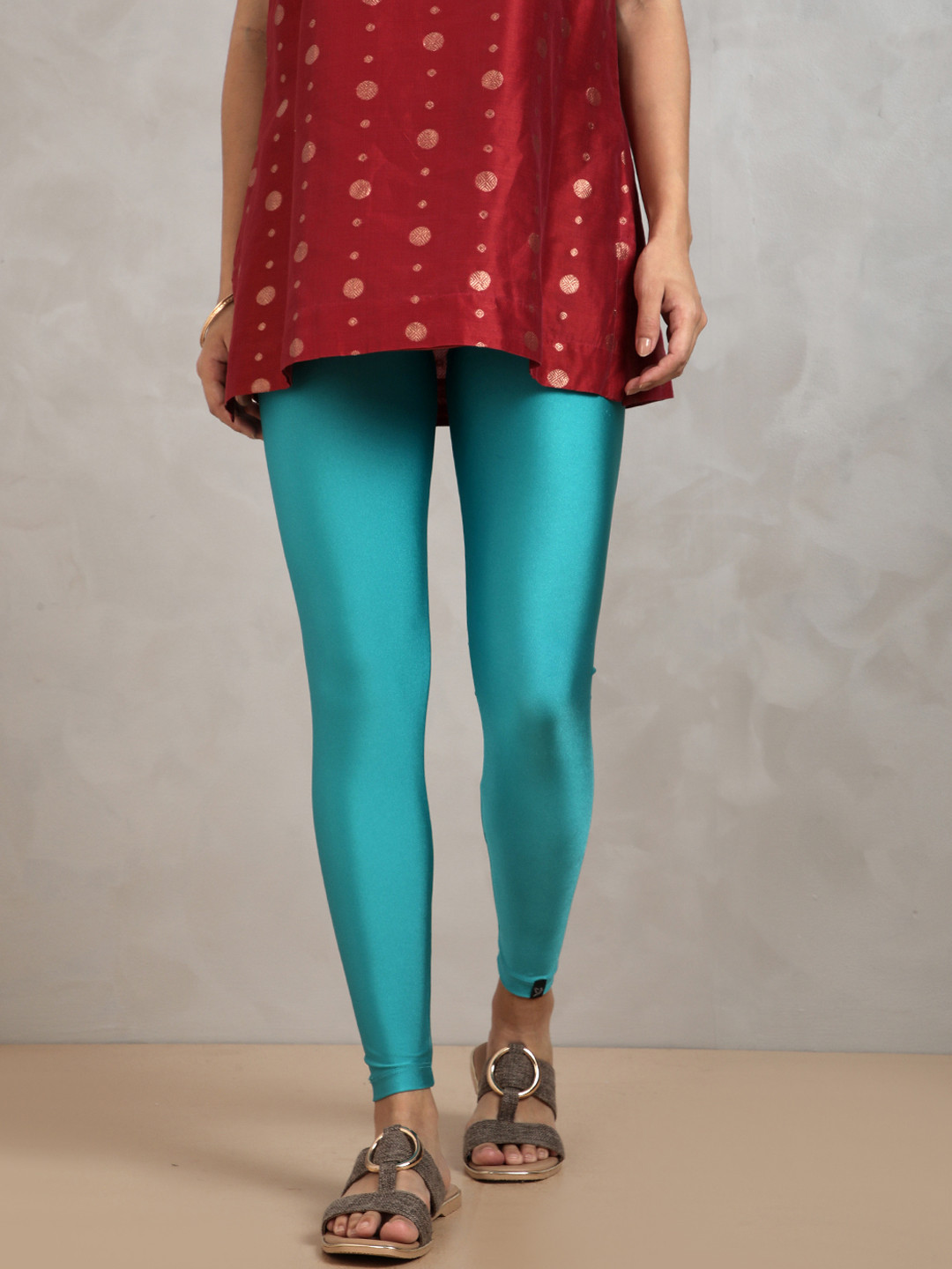 TWIN BIRDS Women Blue Solid Ankle-Length Shimmer Leggings