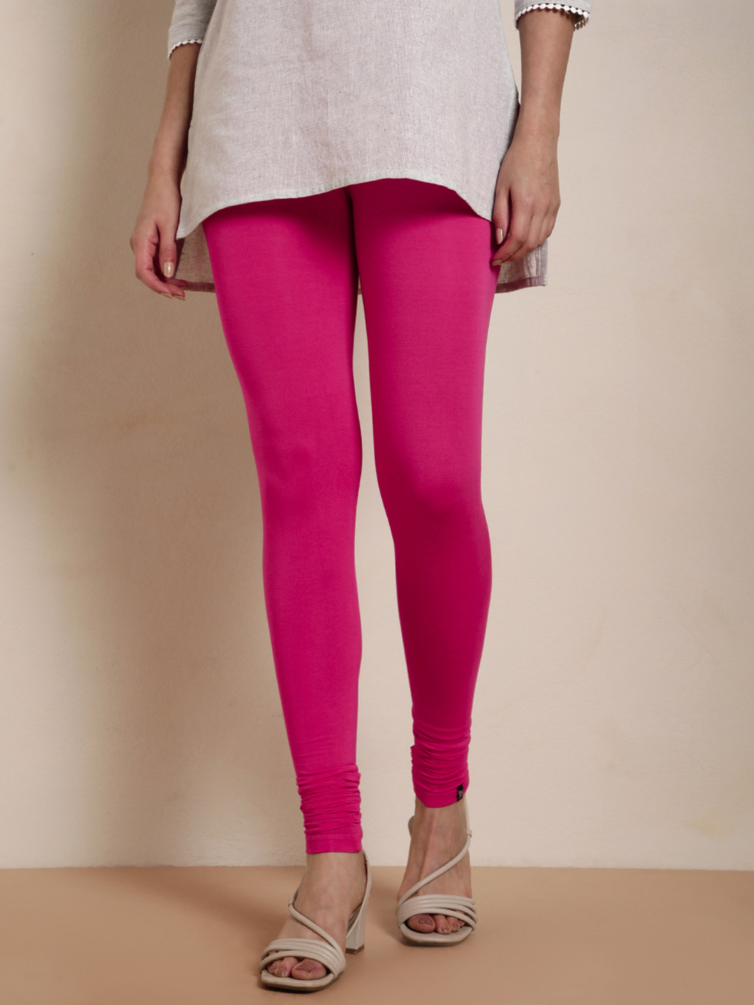 TWIN BIRDS Women Pink Solid Churidar-Length Leggings