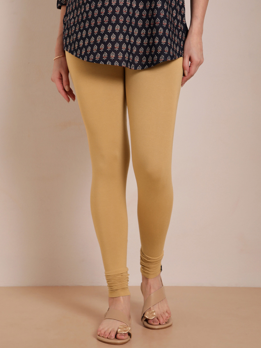 TWIN BIRDS Women Beige Solid Churidar-Length Leggings