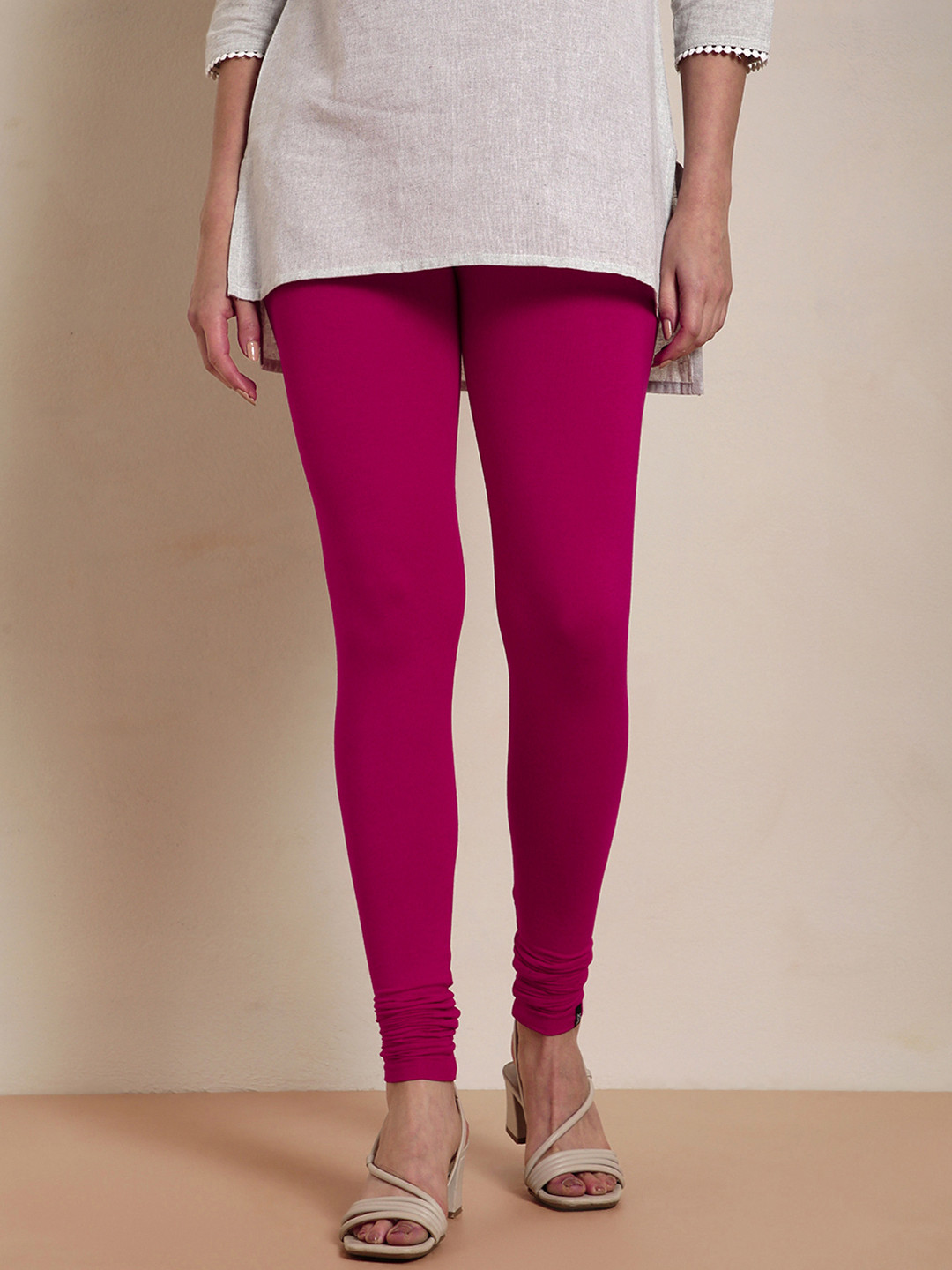 TWIN BIRDS Women Pink Solid Churidar-Length Leggings
