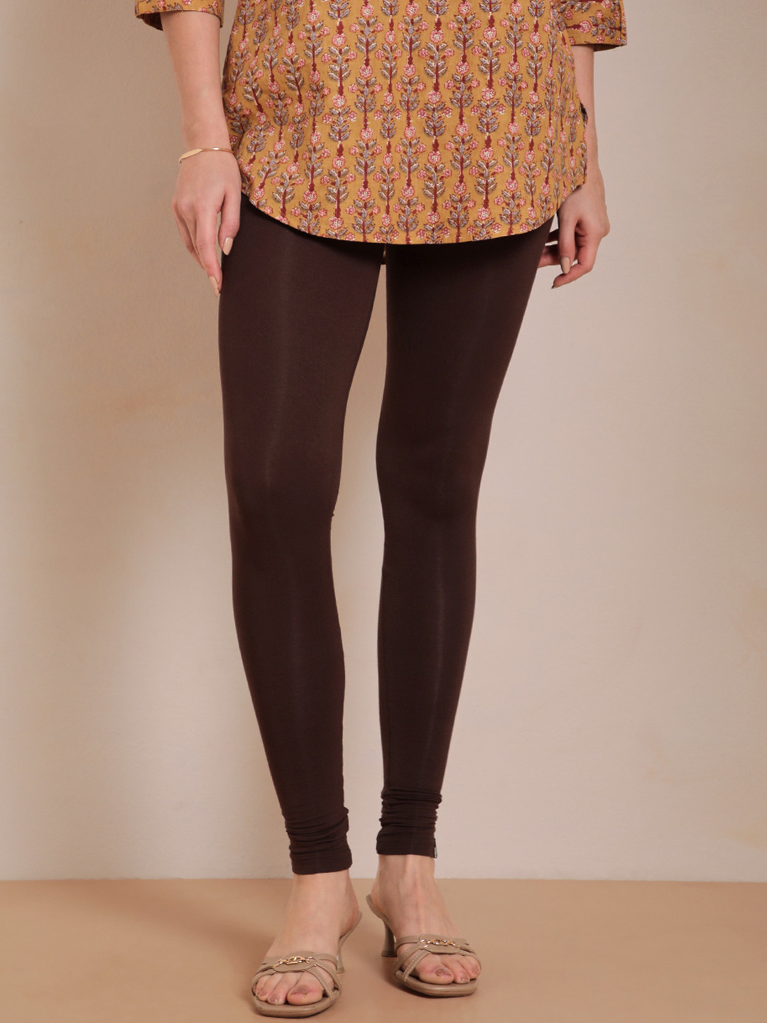 TWIN BIRDS Women Brown Solid Churidar-Length Leggings