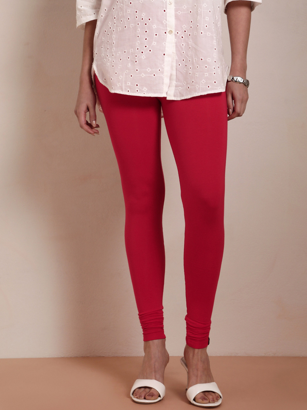 TWIN BIRDS Women Red Solid Churidar-Length Leggings