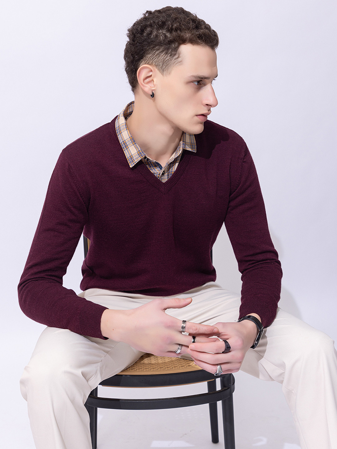 ARMISTO Men Maroon Solid Woolen Pullover