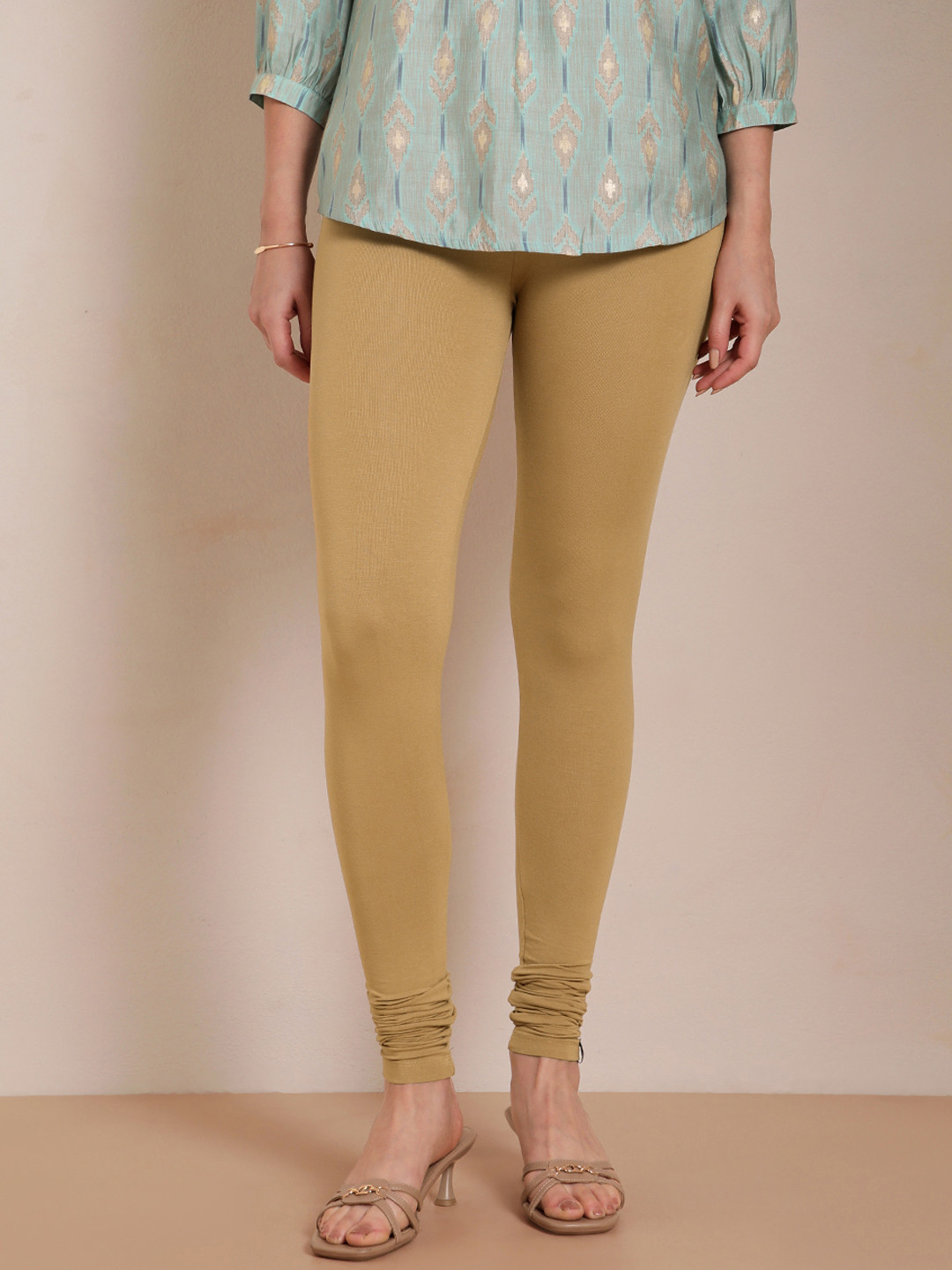 TWIN BIRDS Women Beige Solid Churidar Length Leggings