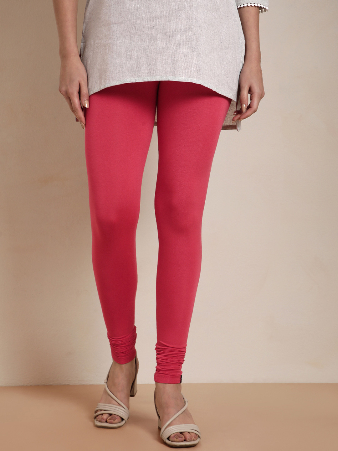 TWIN BIRDS Women Pink Solid Churidar-Length Leggings