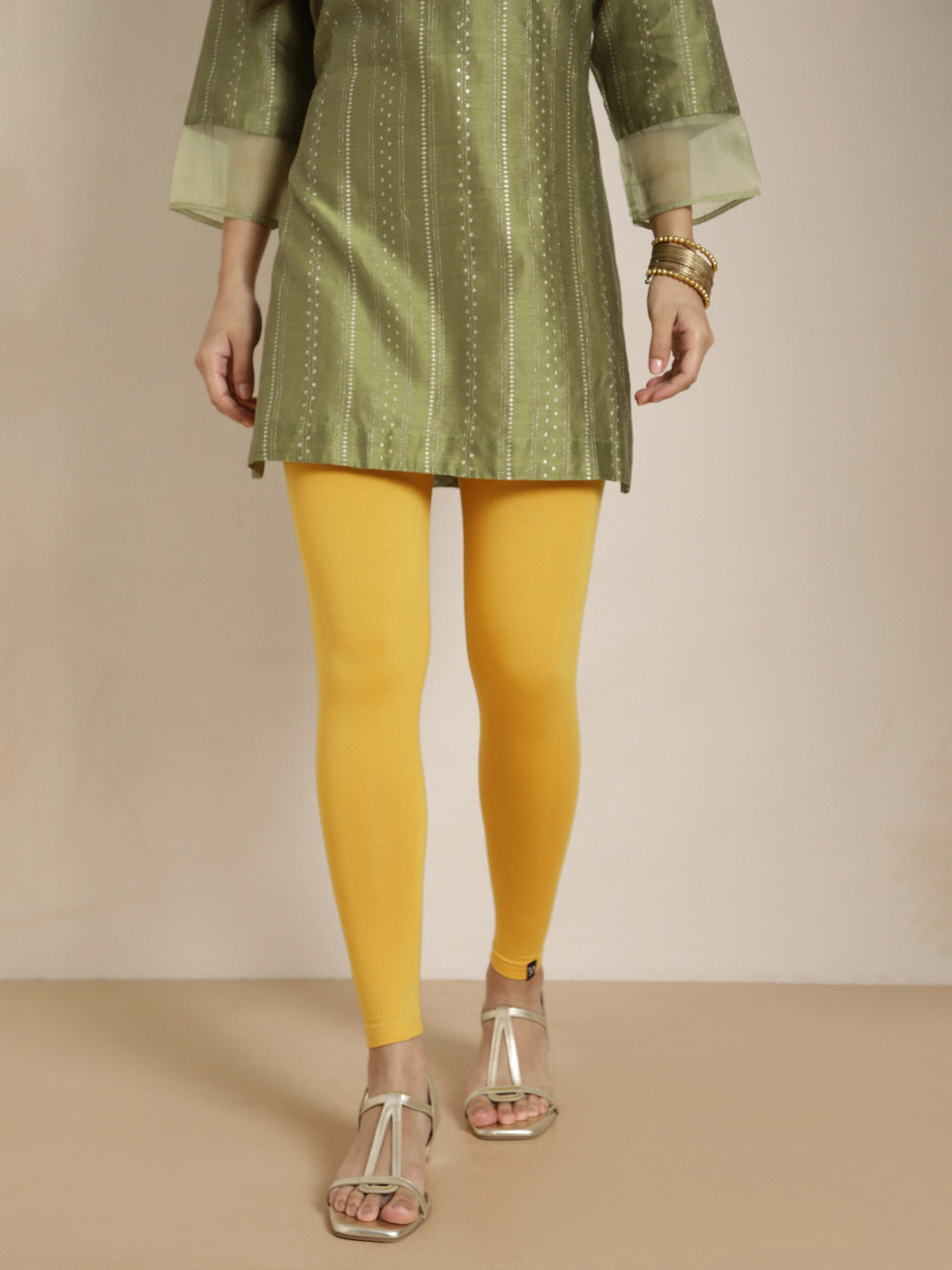 TWIN BIRDS Women Yellow Solid Ankle Length Leggings