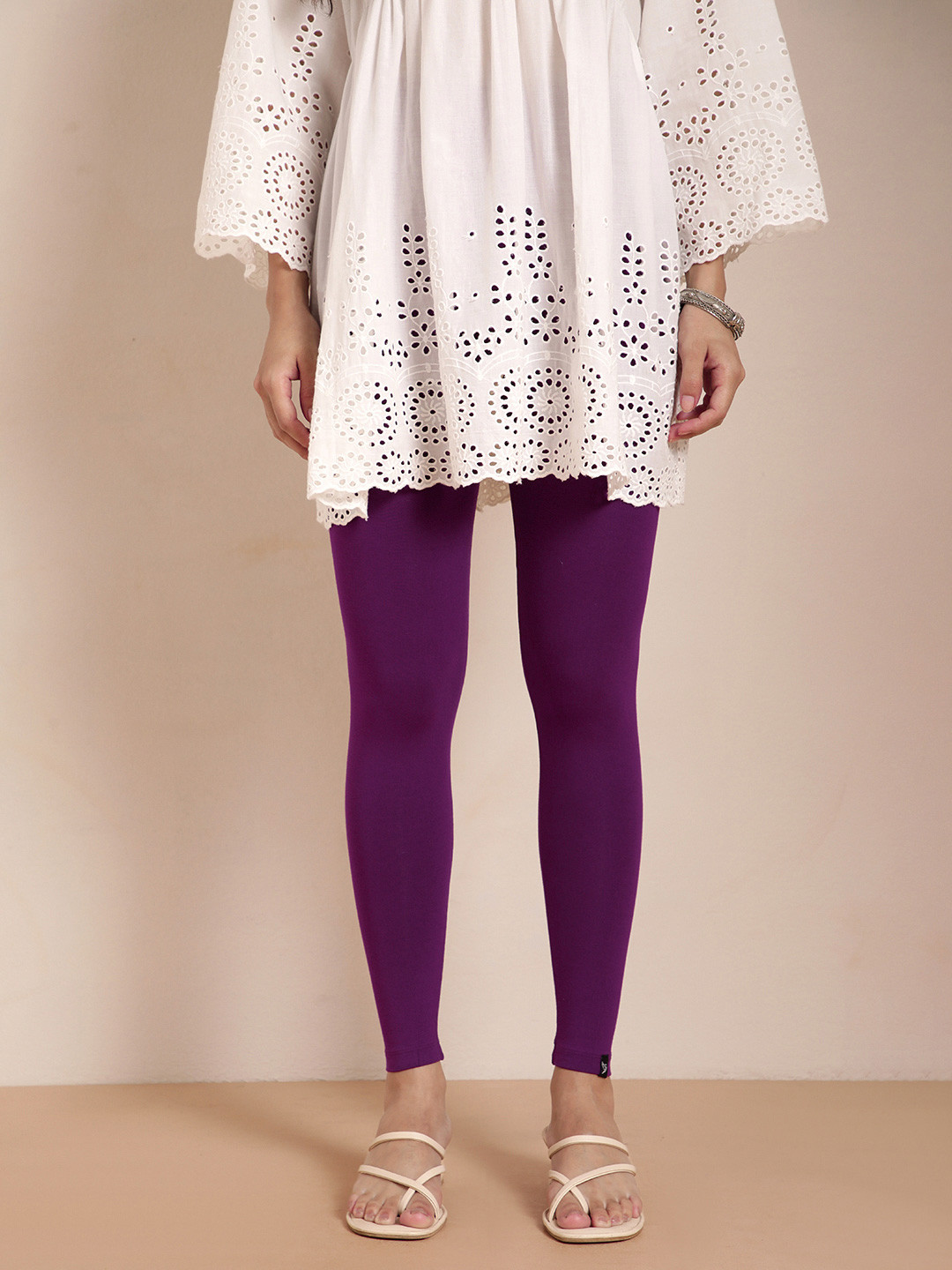 TWIN BIRDS Women Purple Solid Ankle Legging