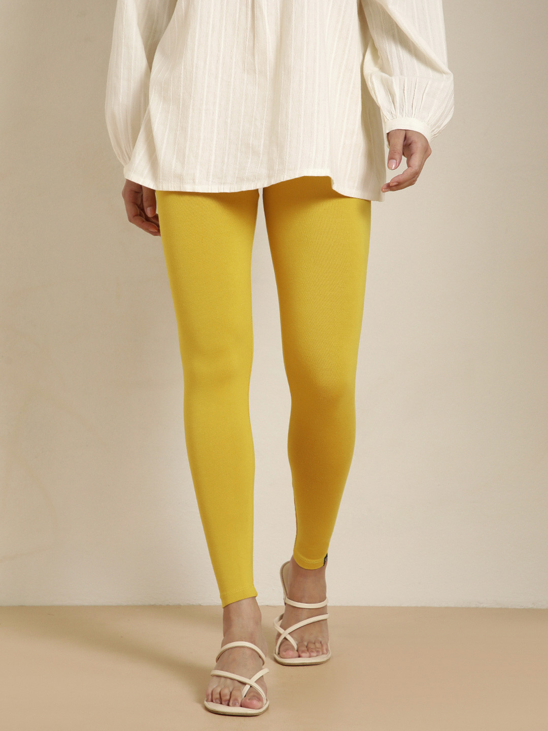 TWIN BIRDS Women Yellow Solid Ankle Length Leggings