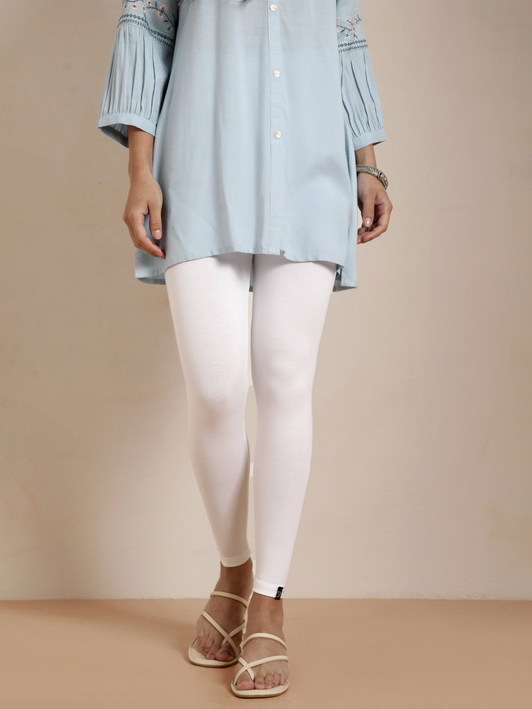TWIN BIRDS Women White Solid Ankle-Length Leggings
