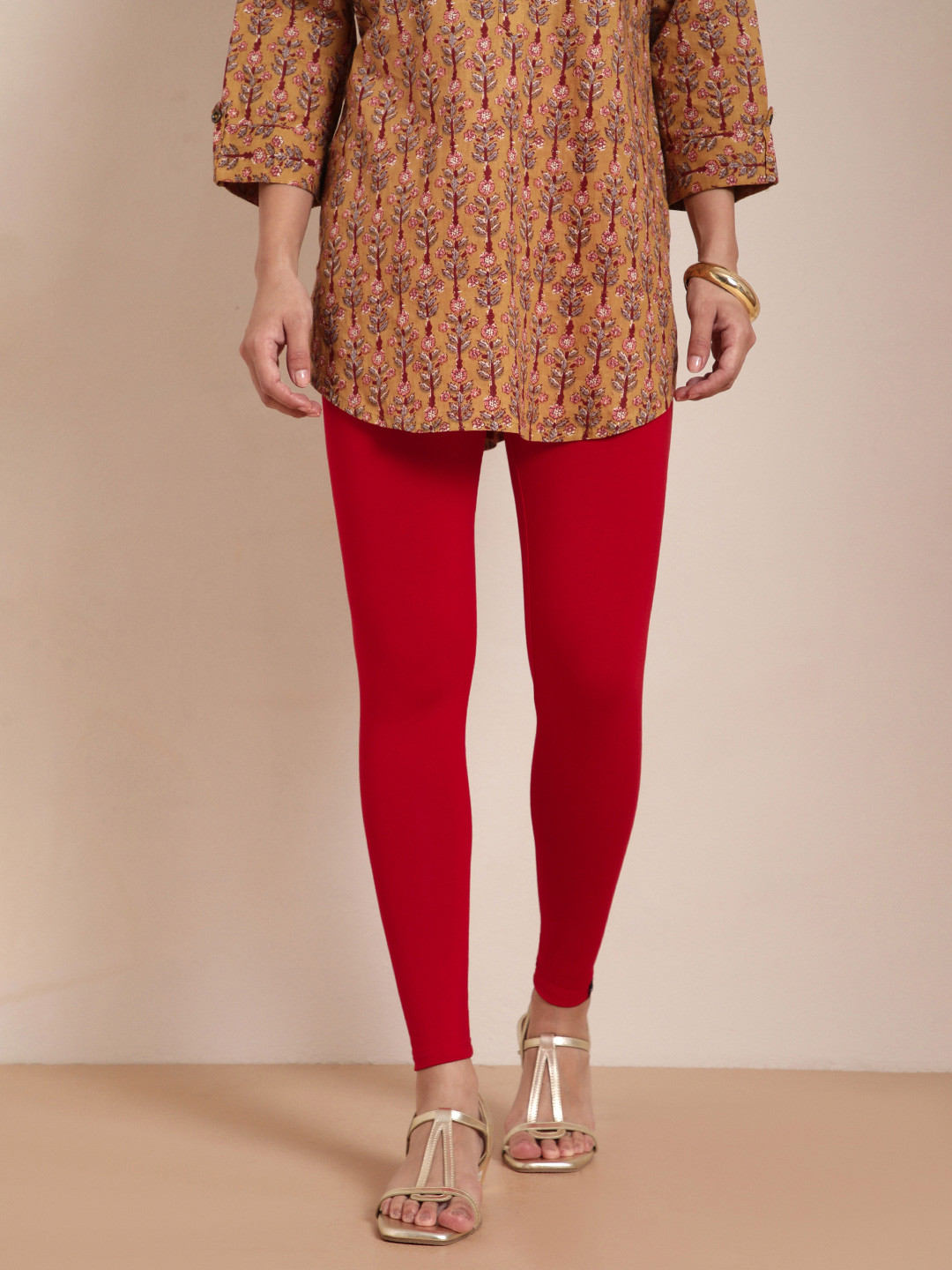 TWIN BIRDS Women Red Solid Ankle-Length Leggings