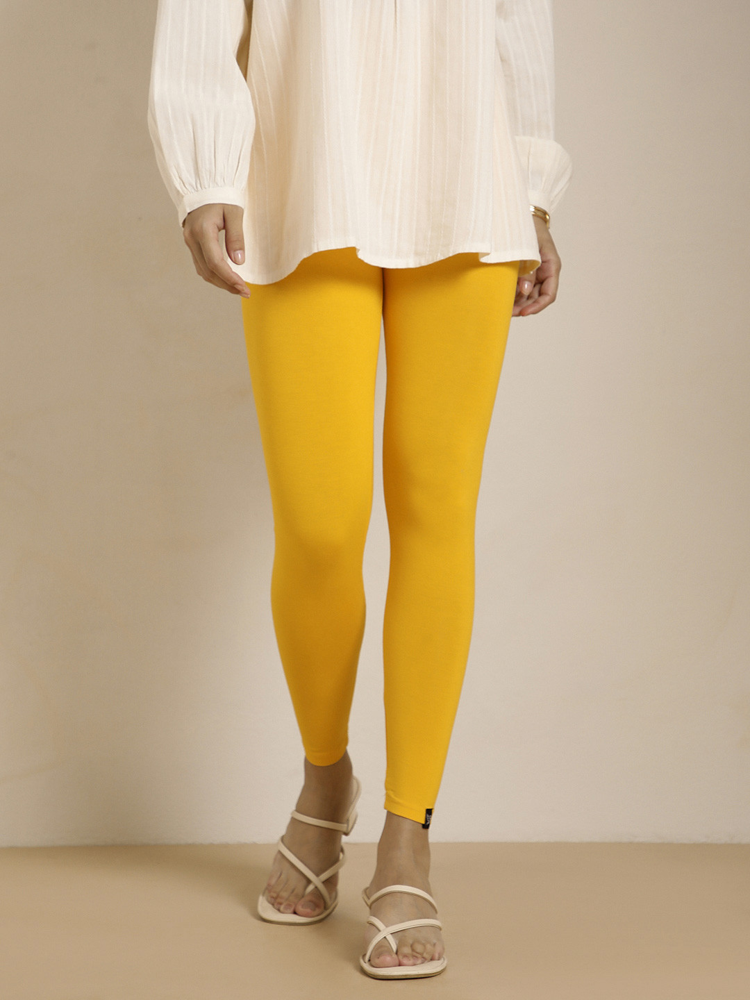 TWIN BIRDS Women Yellow Solid Ankle Length Leggings