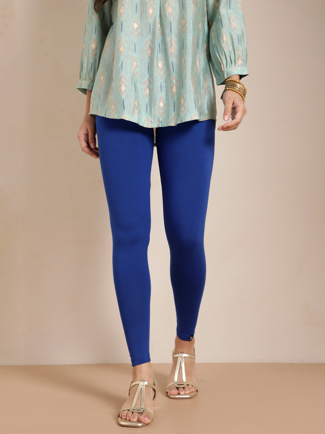TWIN BIRDS Women Blue Solid Laser Ankle-Length Leggings