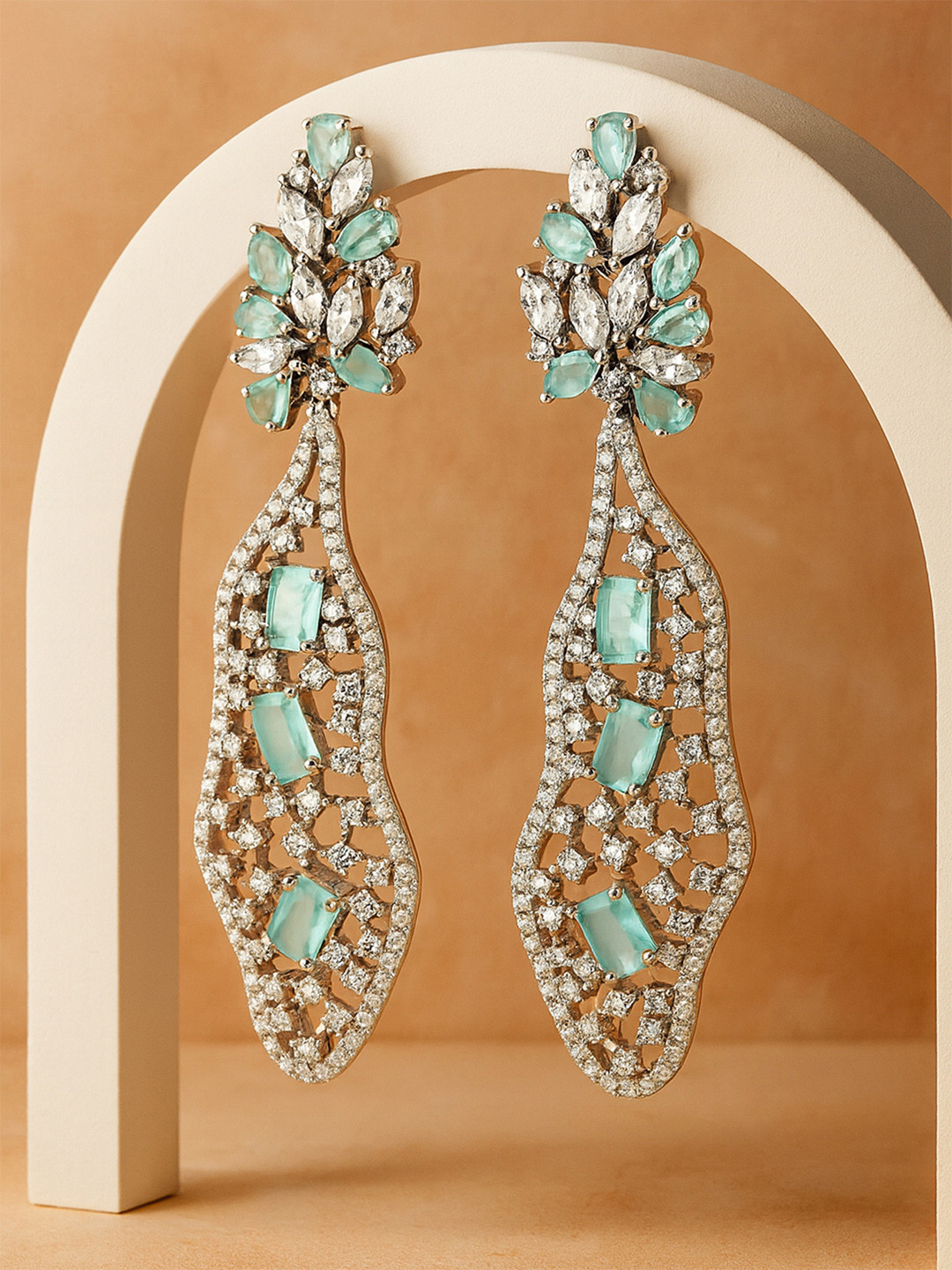 KARATCART Silver Plated Lime Green Classic Drop Earrings
