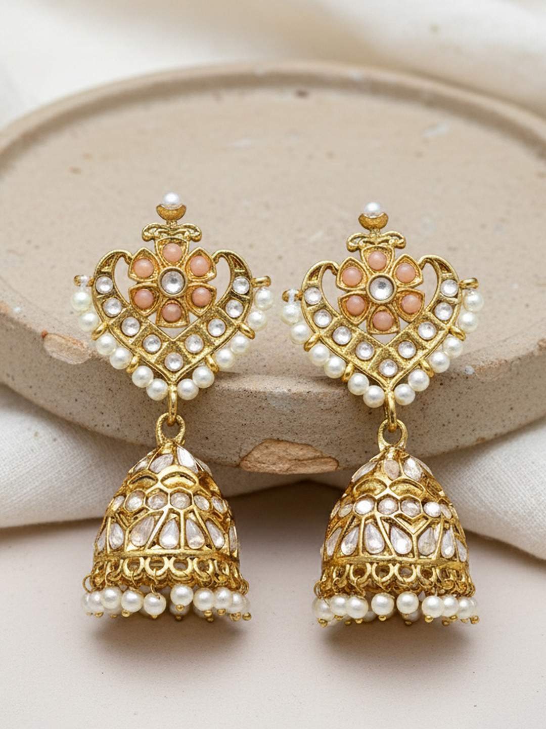 KARATCART Gold-Plated Dome Shaped Jhumkas Earrings