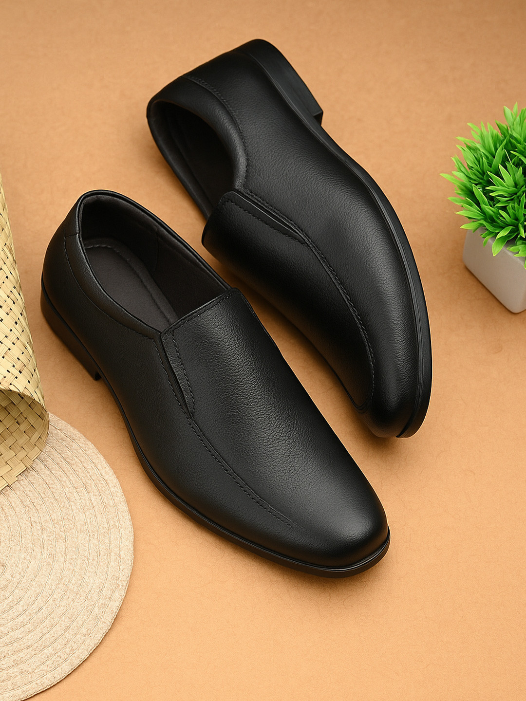 Red Chief Men Black Leather Formal Slip-On Shoes