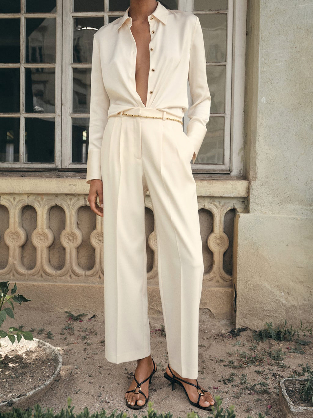 MANGO Women Straight Fit Pleated Trousers