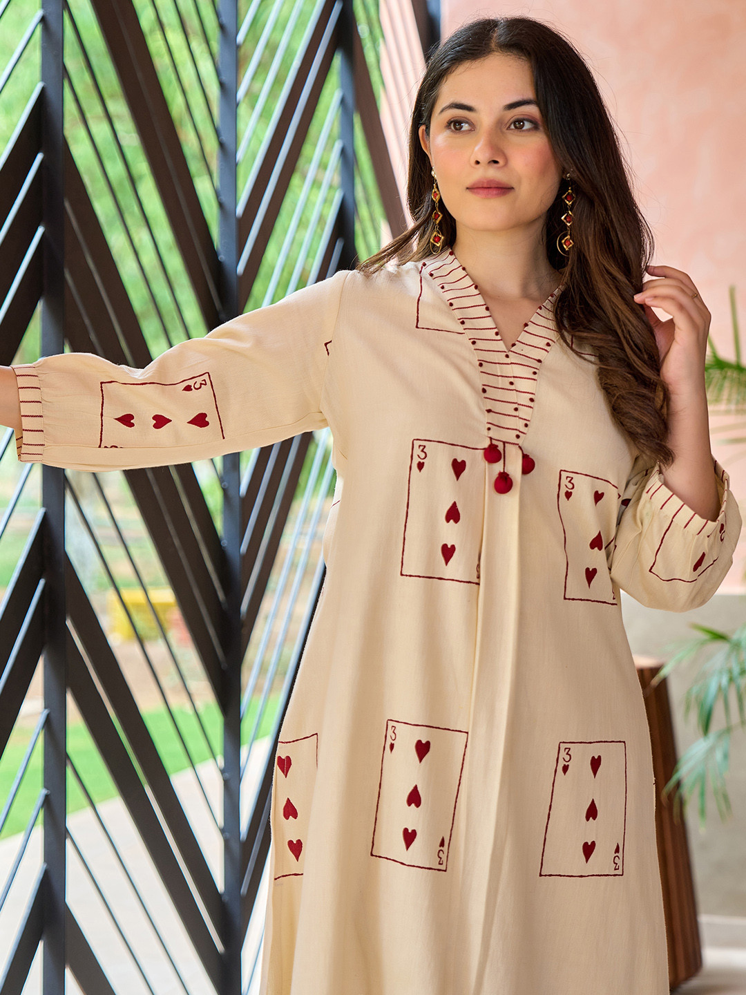 Indo Era Geometric Printed Screen Technique Thread Work Kurta With Trousers