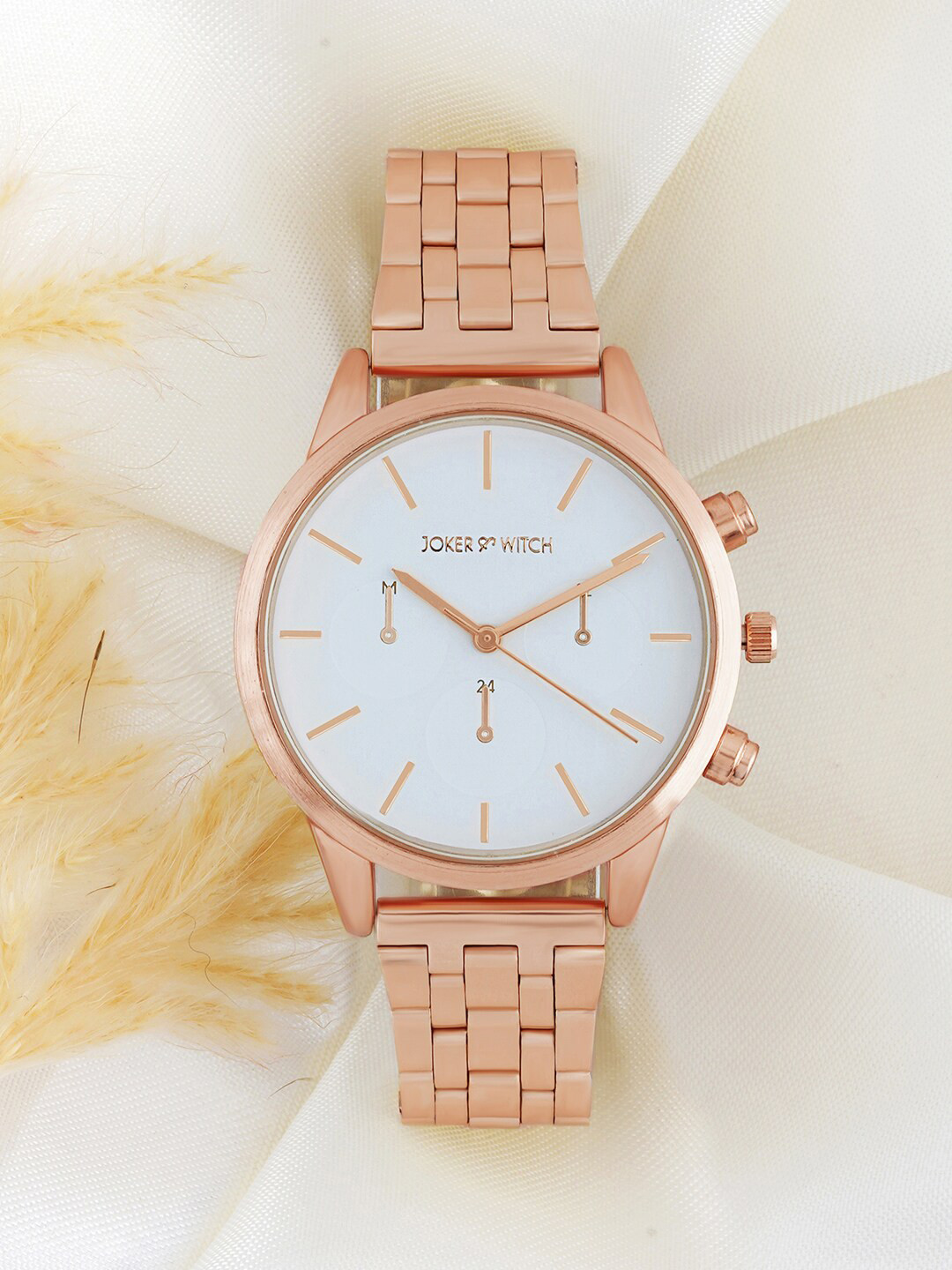 JOKER & WITCH Women White Printed Dial & Rose Gold Bracelet Style Analogue Watch AMWW623