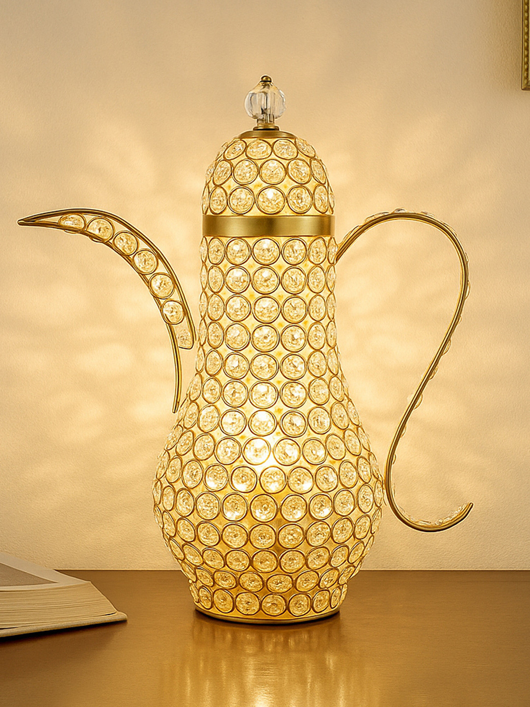 Homesake Vintage Crystal Warm Yellow Metal Abstract Handcrafted Electrical Table Lamps