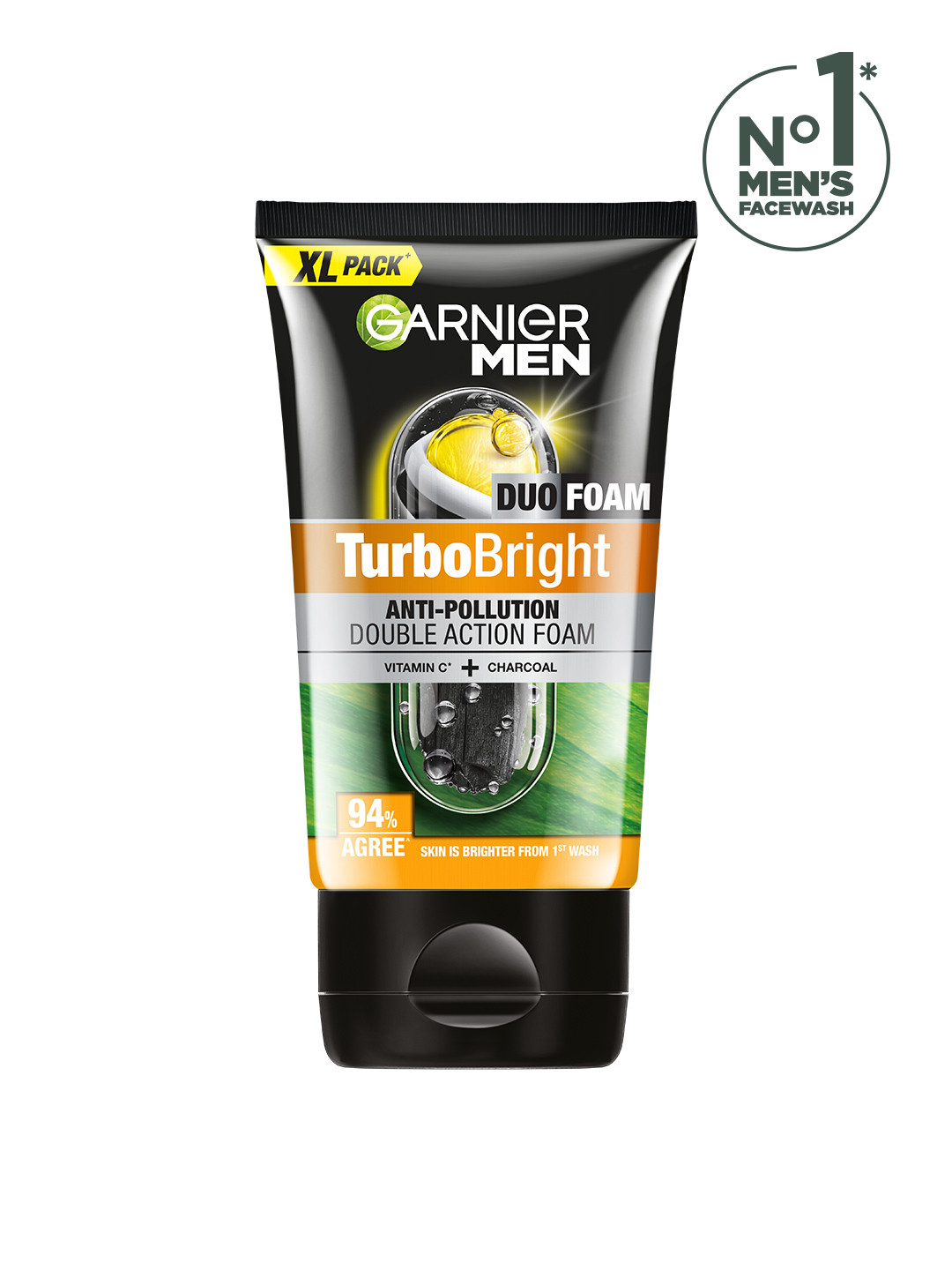 Garnier Men Turbo Bright Double Action Face Wash with Charcoal and Vitamin C - 150g