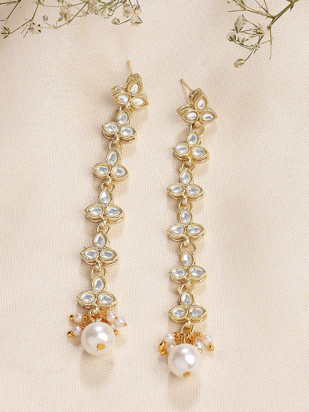 KARATCART Gold-Toned Floral Drop Earrings