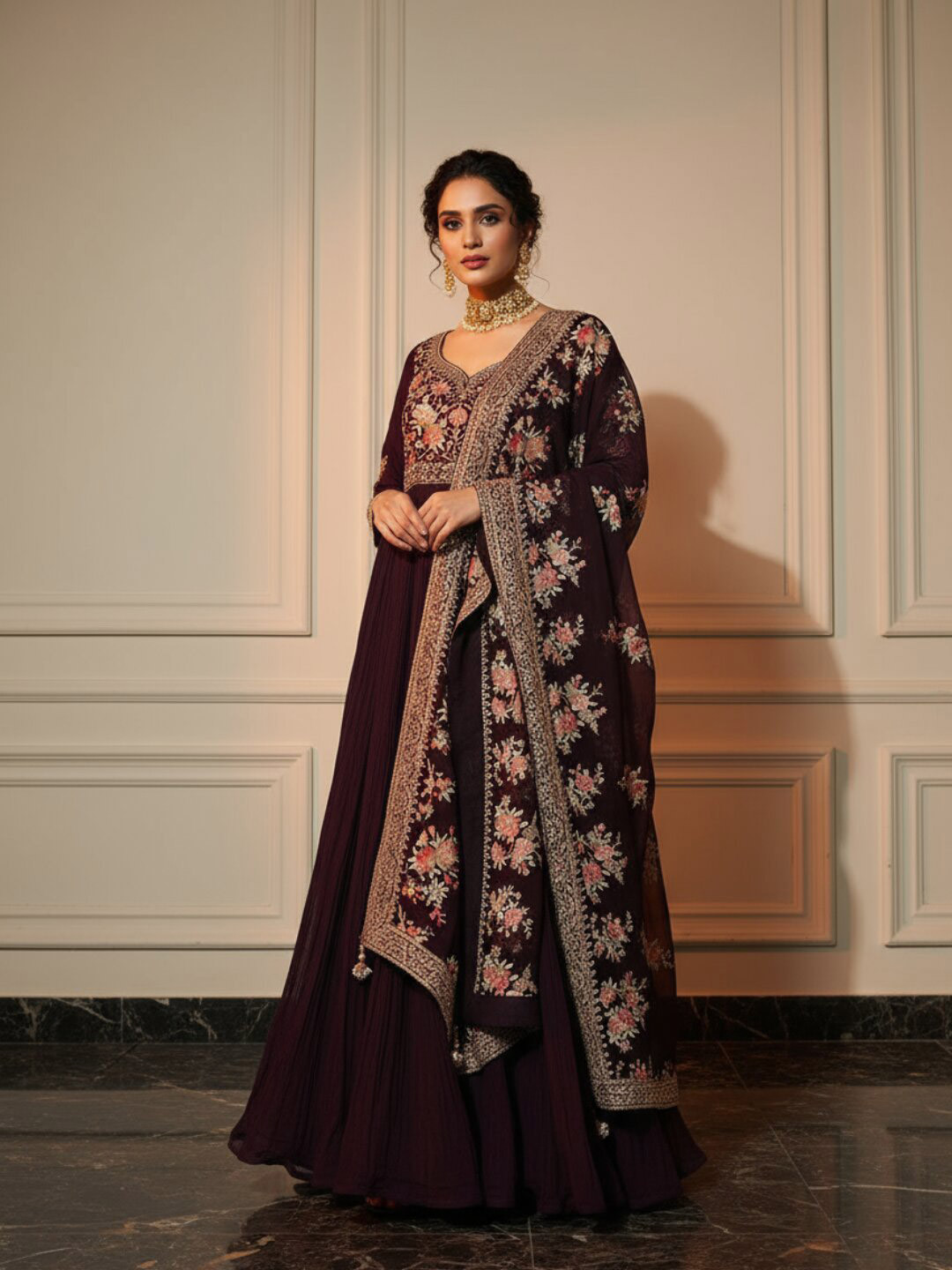 Libas Art Ethnic Motifs Yoke Design Thread Work Kurta With Trousers & With Dupatta