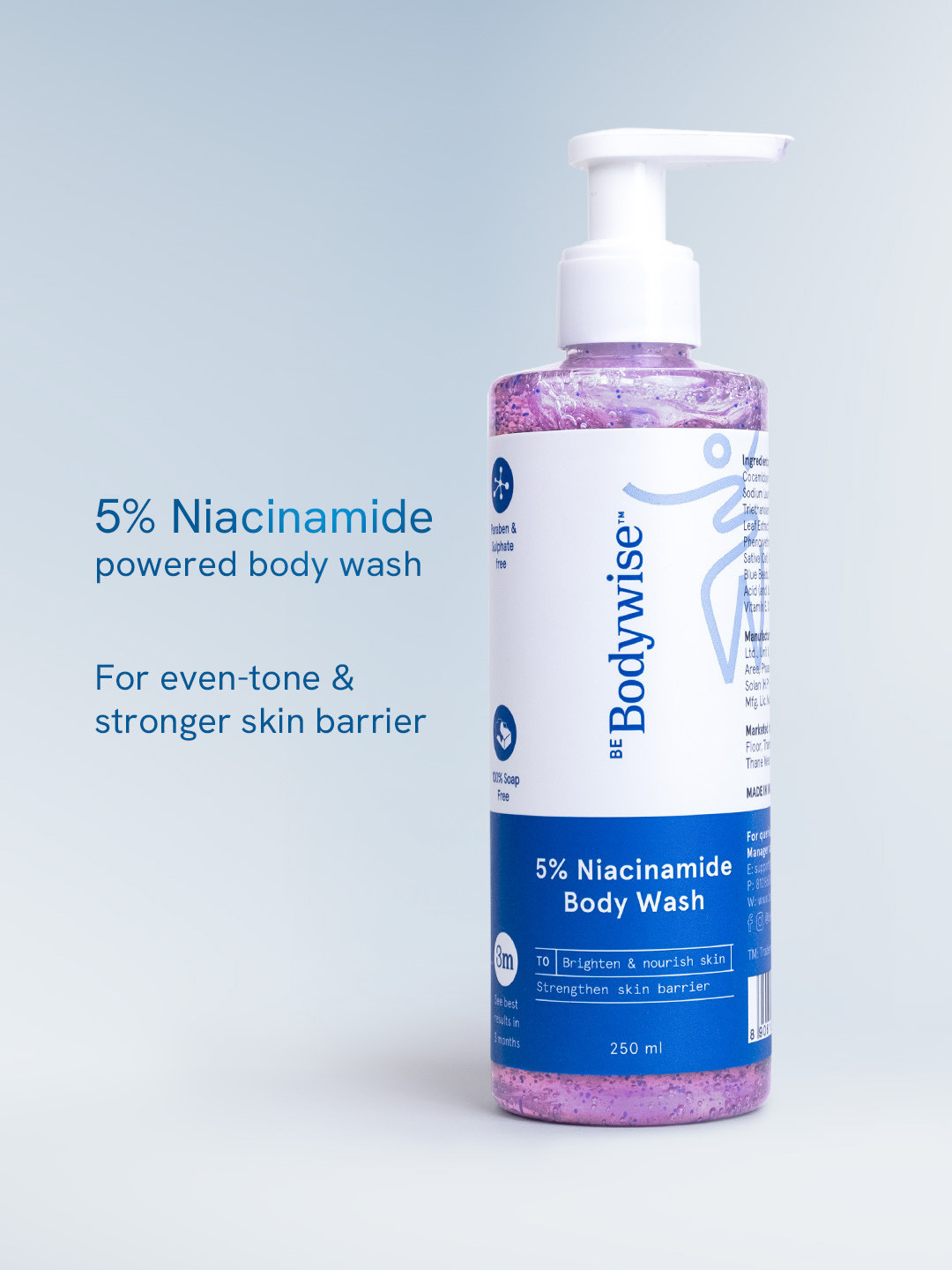 Be Bodywise 5% Niacinamide Body Wash with Aloe Vera for Hydration & Uneven Skin - 250ml
