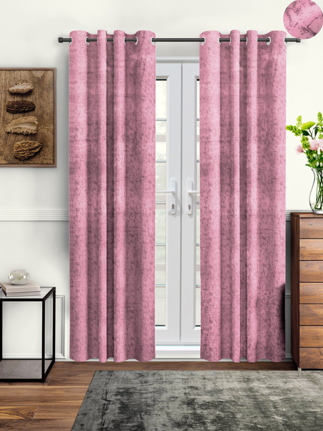 Cortina Pink Set of 2 Room Darkening Velvet Door Curtain