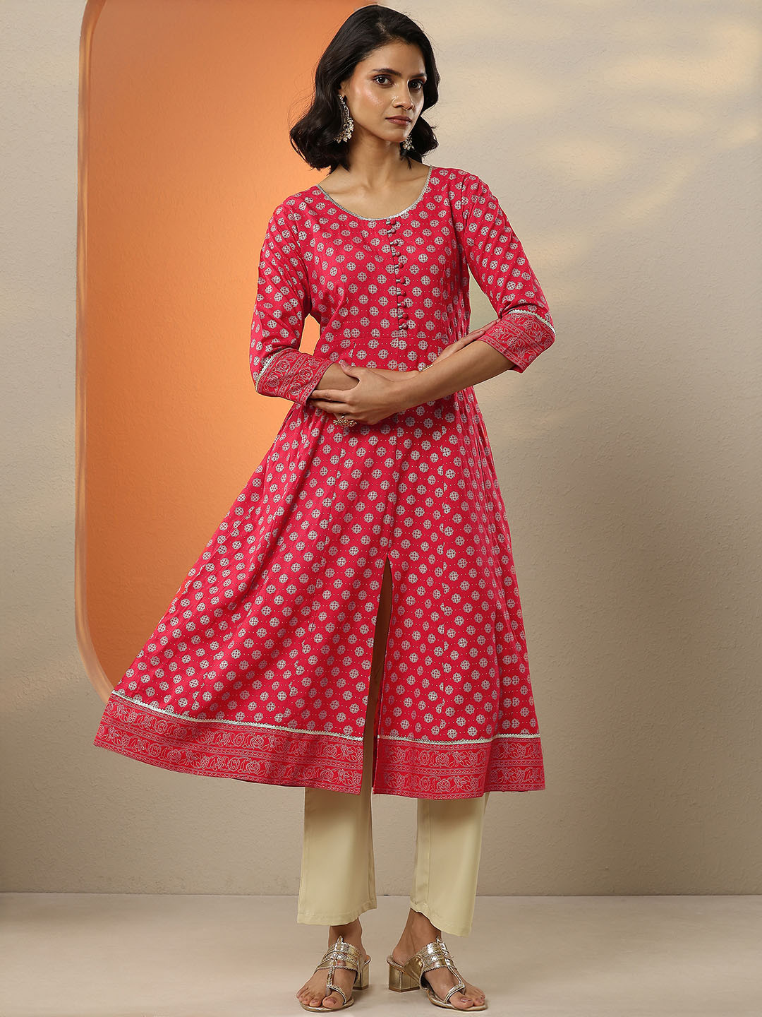 Gerua By Libas Women Red Ethnic Motifs Printed Gotta Patti Kurta