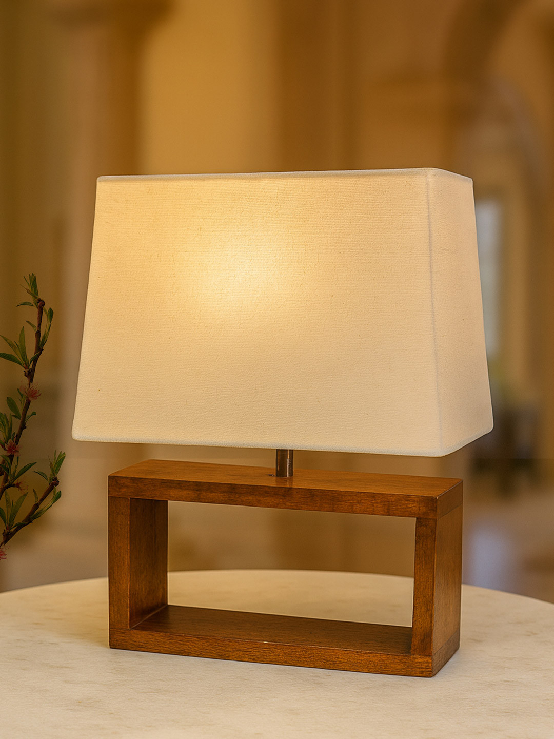 Homesake Homesake With Shade Warm Yellow Wood Rectangle Solid Electrical Table Lamps