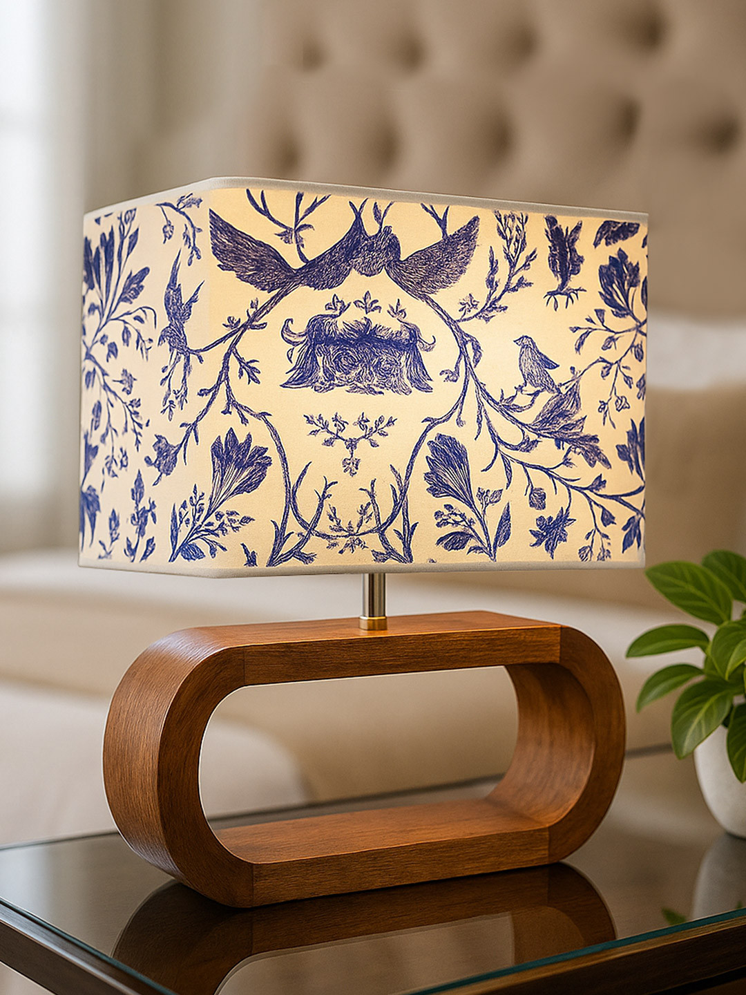 Homesake Warm Yellow Wood Square Printed High Quality Electrical Table Lamps
