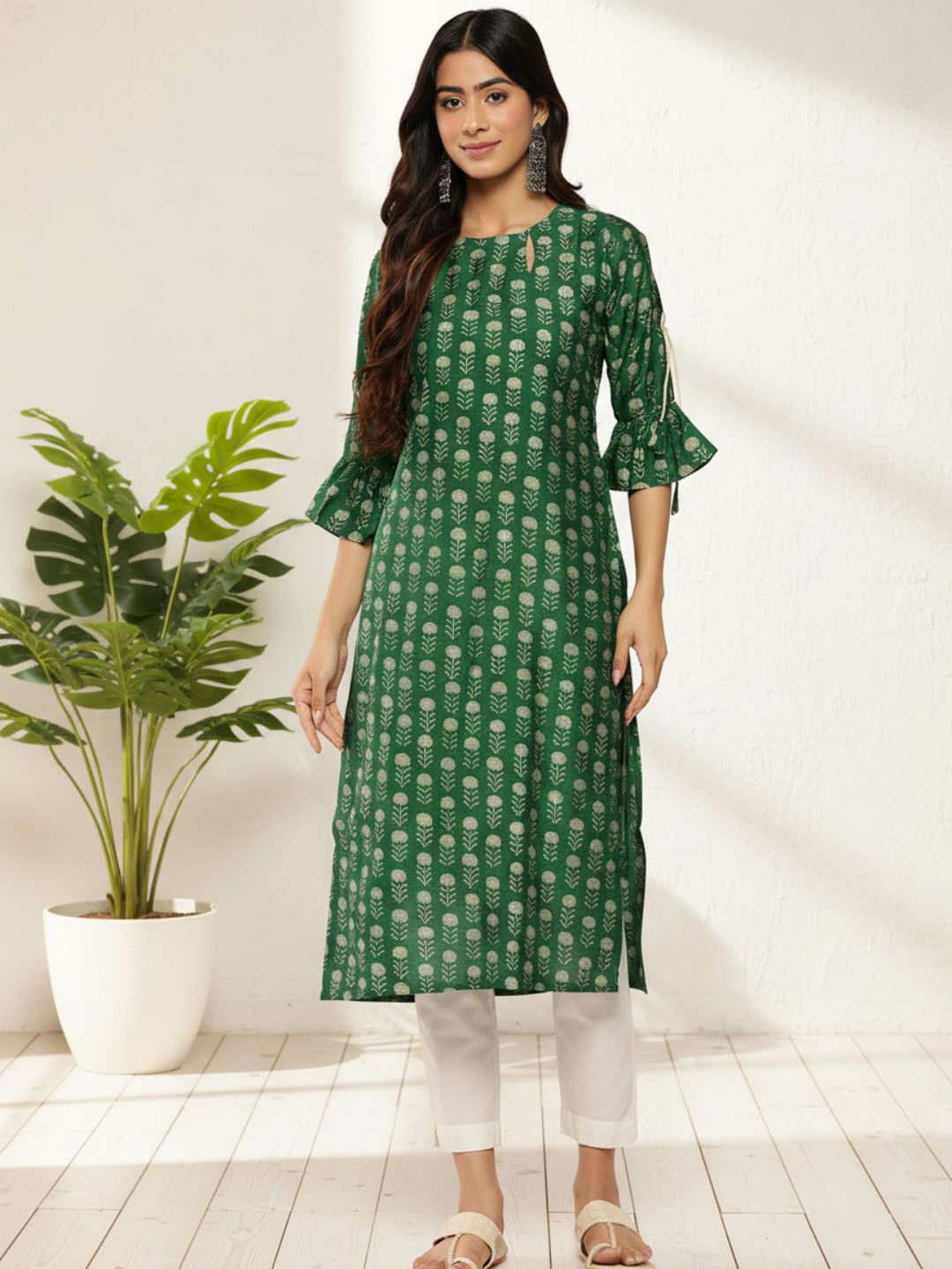 Gerua By Libas Floral Printed Keyhole Neck Bell Sleeves Floral Kurta