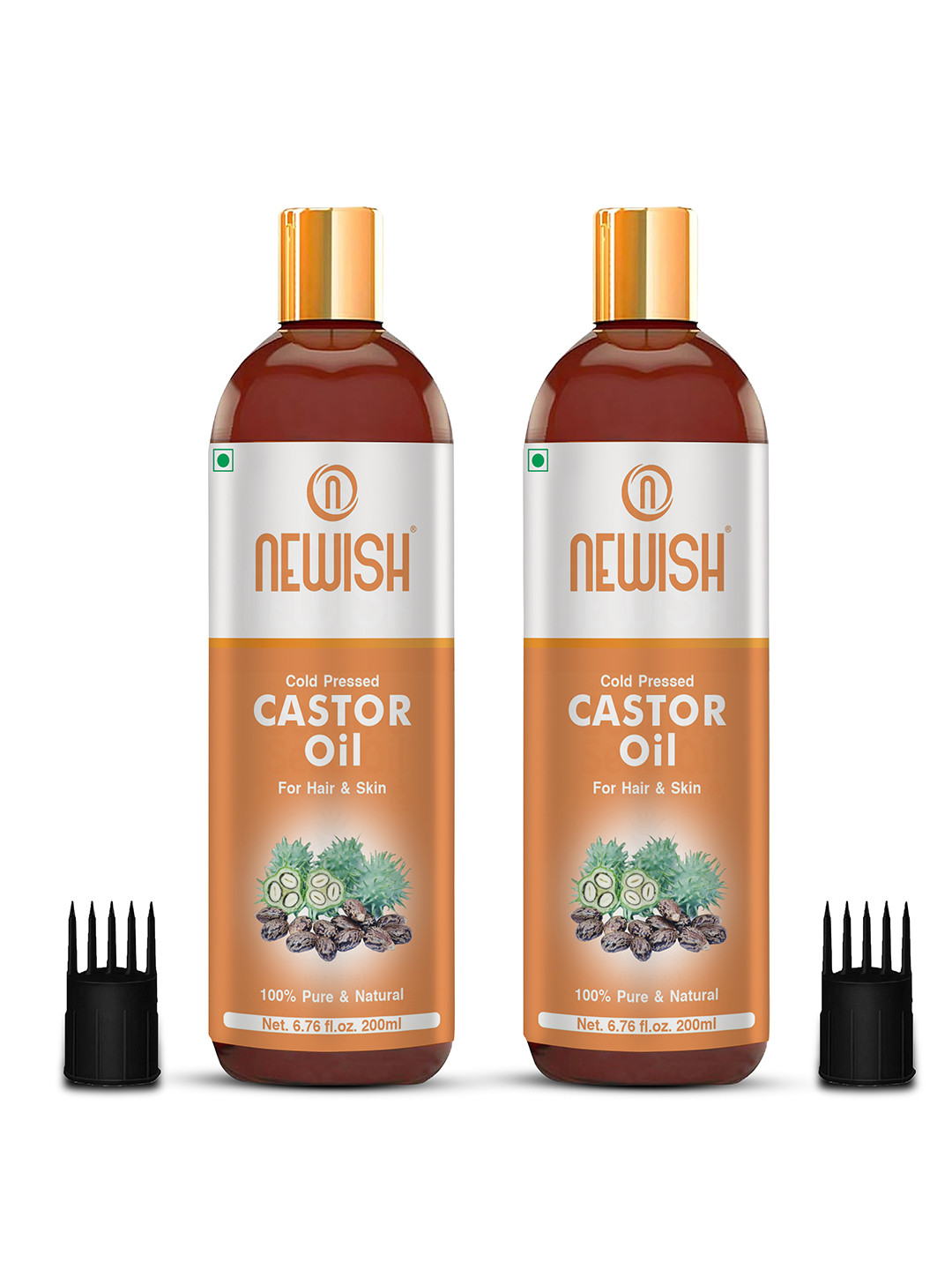 NEWISH Set of 2 Pure & Natural Cold Pressed Castor Oil for Hair & Skin