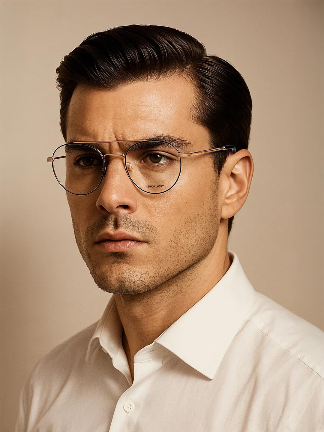 Police Men Gold-Toned Full Rim Round Frames