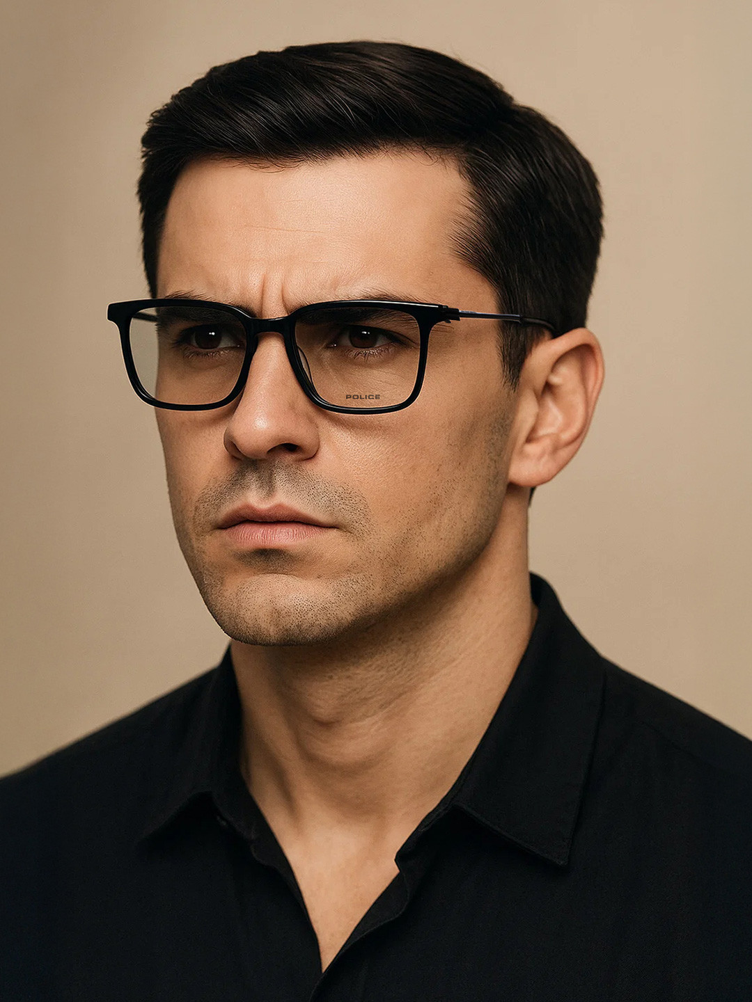 Police Men Black Full Rim Rectangle Frames
