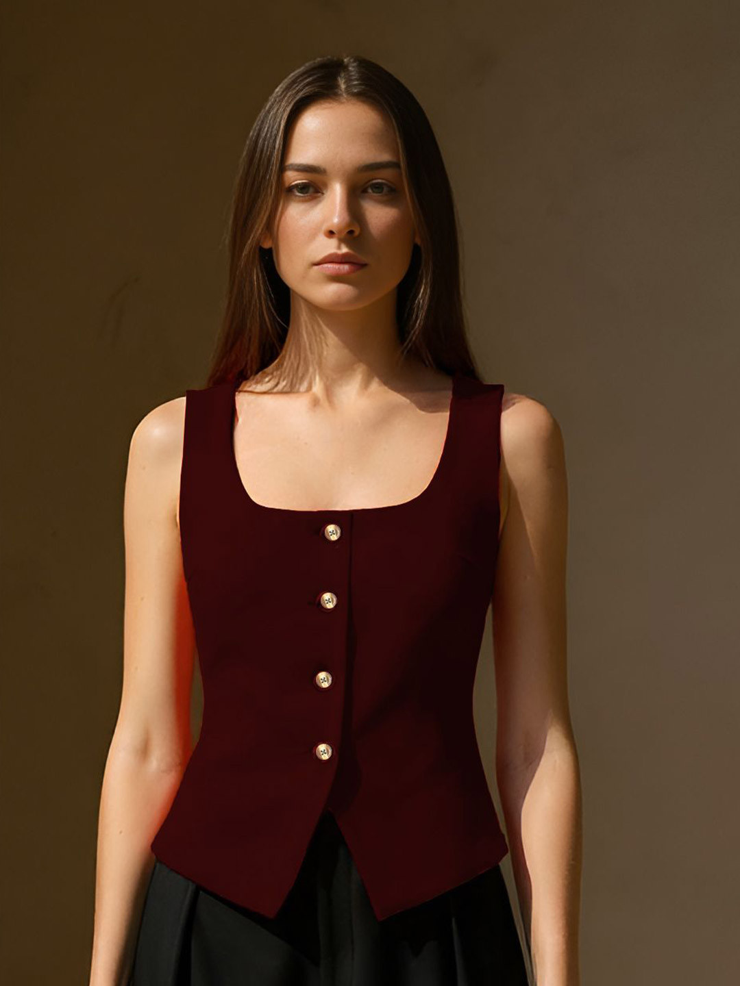 ZYNG Women Square Neck Sleeveless Top