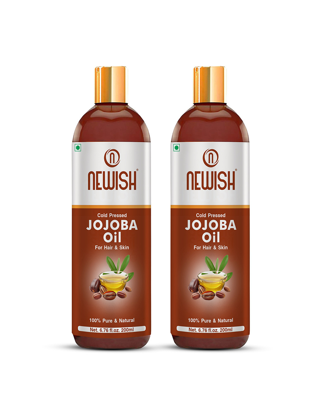 NEWISH Set of 2 Cold Pressed Jojoba Oil for Skin & Hair Growth - Virgin & Unrefined