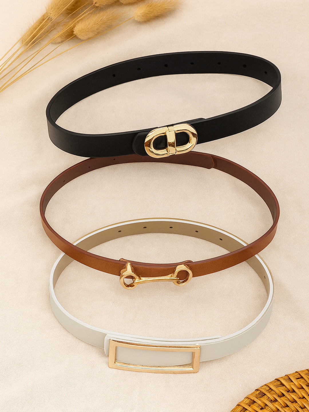 CRUSSET Womens Set Of 3 Vegan Leather Waist Belts for Casual Formal Wear