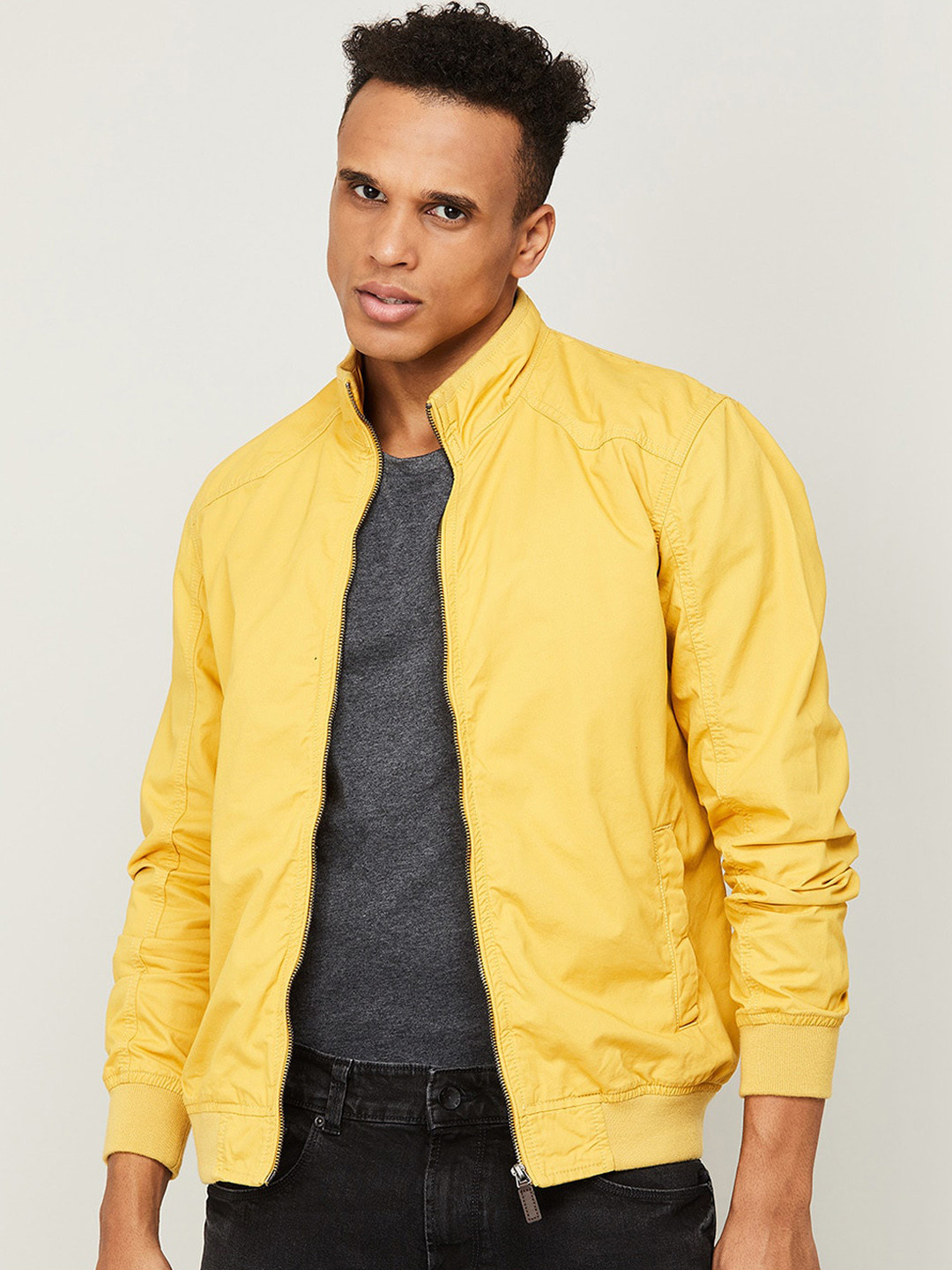 

Fame Forever by Lifestyle Men Yellow Solid Cotton Open Front Jacket