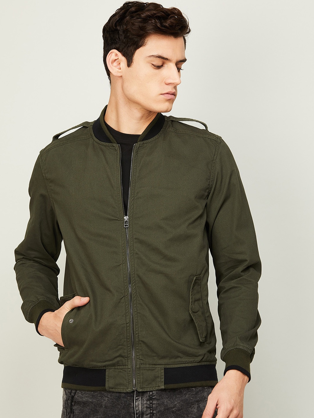 

Fame Forever by Lifestyle Men Olive Green Solid Bomber Jacket
