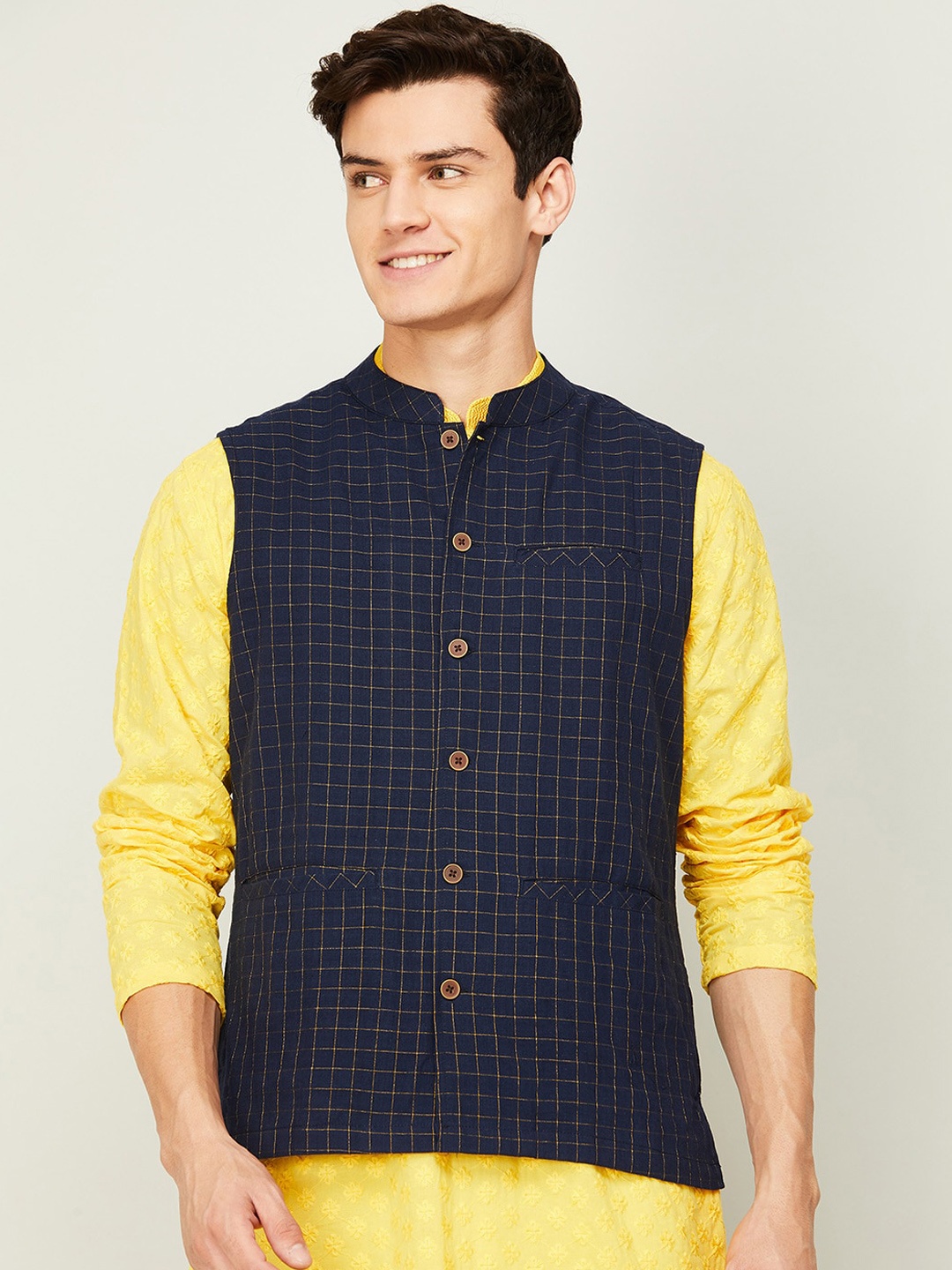 

Melange by Lifestyle Men Navy Blue Checked Tailored Jacket