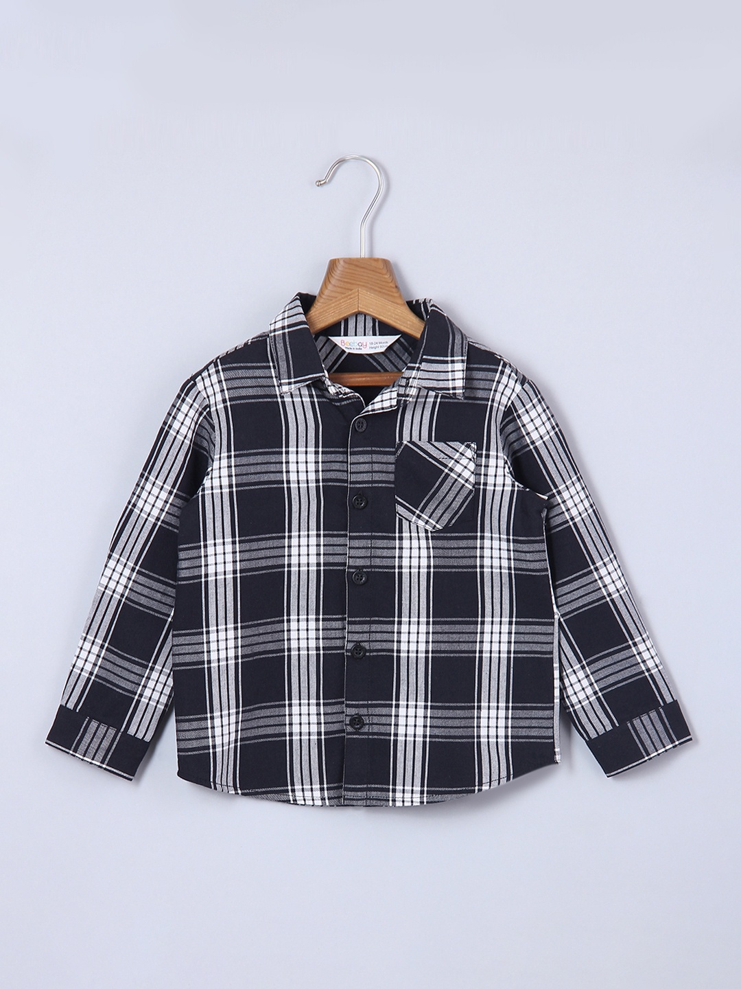 

Beebay Boys Black Tartan Checked Casual Cotton Shirt